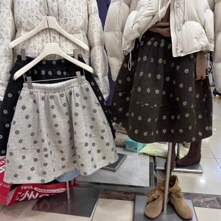 韩系时尚减龄复古花朵半身裙女高腰A字短裙显瘦小个子百搭花苞裙