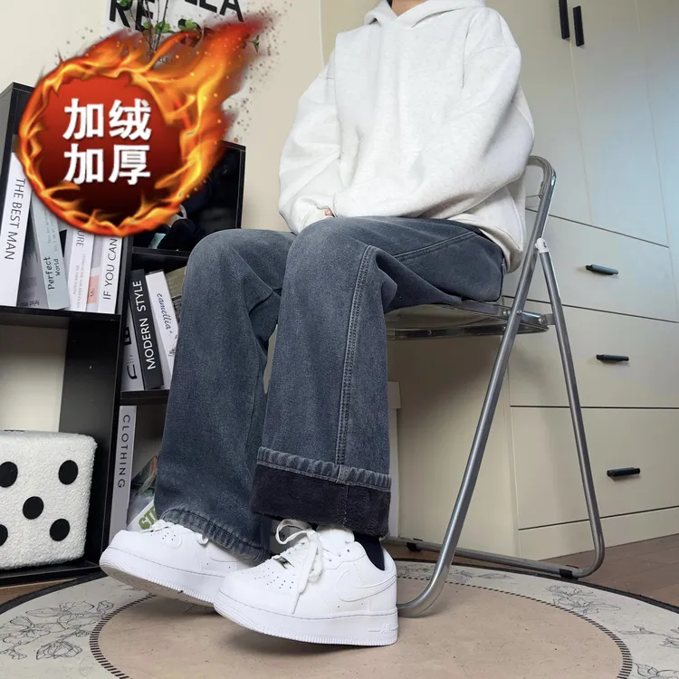 WN黑色新款美式牛仔裤潮牌宽松直筒复古百搭高街ins风垂感阔腿裤