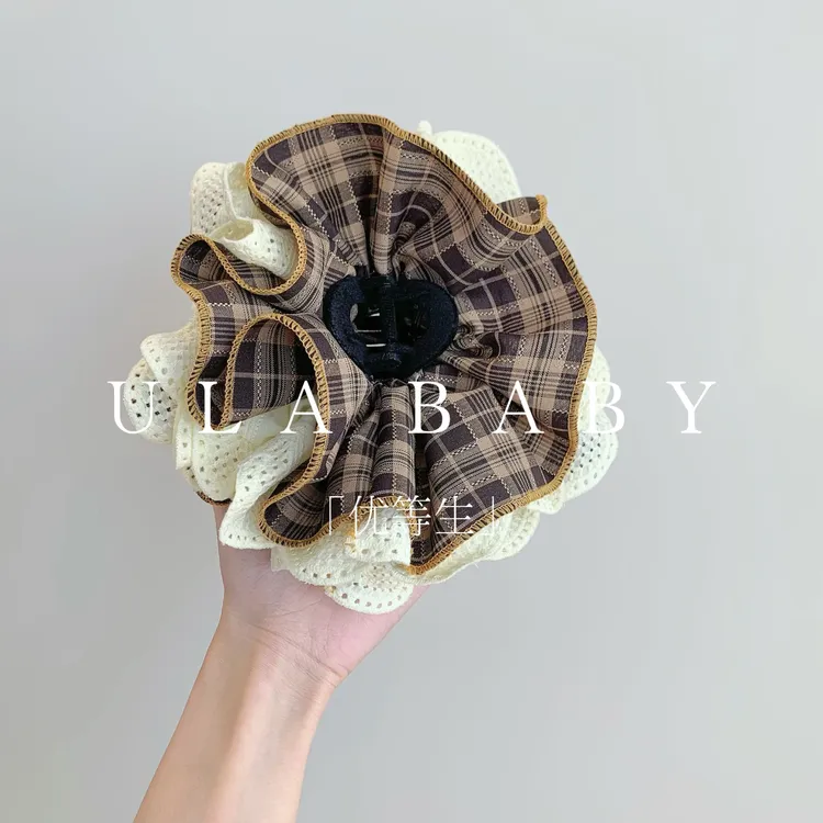 【喜儿ula】8-29-15「优等生」复古文艺格子蕾丝时尚褶皱抓夹发圈