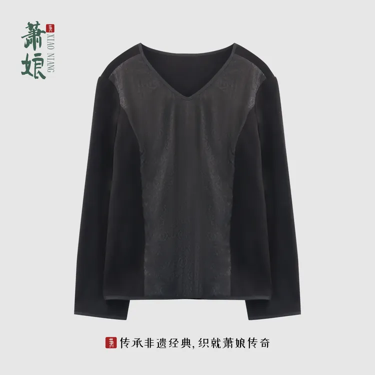 萧娘【如歌】弹力缎香云纱工艺长袖新中式经典桑蚕丝国上衣XNA0084