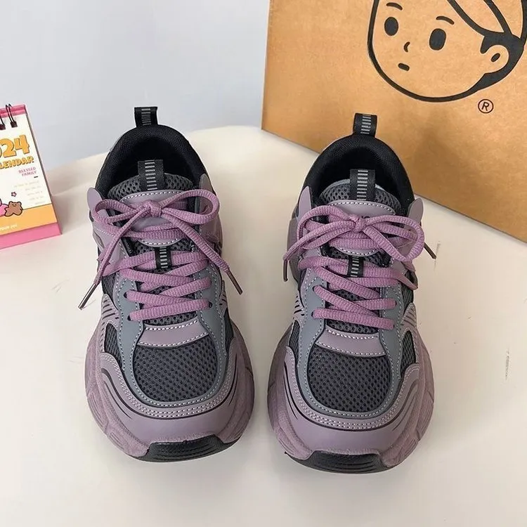 树莓紫老爹鞋女2025新款ins百搭学生校园松糕厚底运动跑步休闲鞋