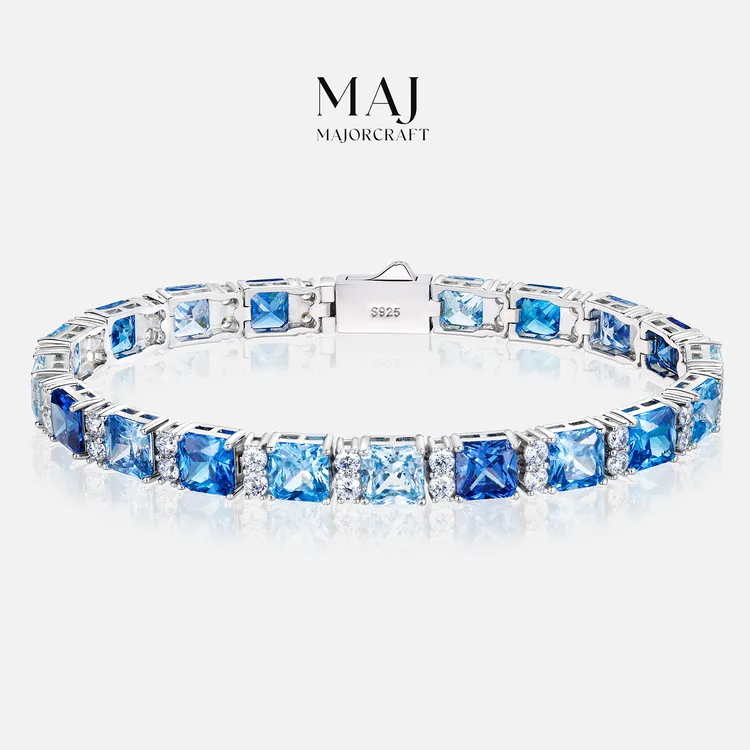 925银合成锆石手链 【明星同款】冰川蓝满钻男士生日礼物手链彩色商品图