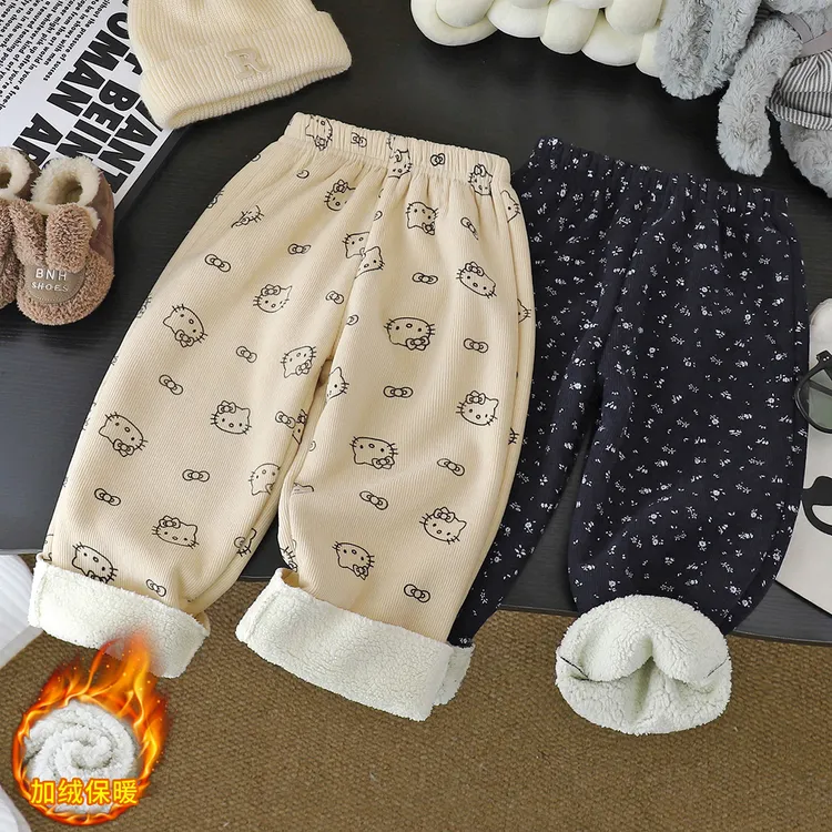 冬季男女通用女松紧带休闲裤长裤绒裤童裤加绒