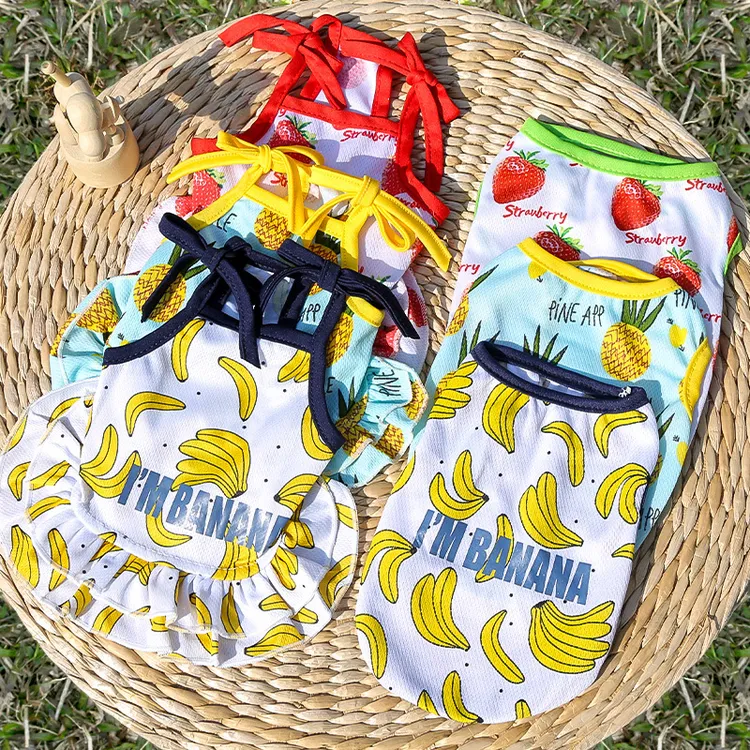 宠物水果草莓香蕉印花贵宾泰迪小狗狗衣服猫咪裙子狗背心猫用品厂