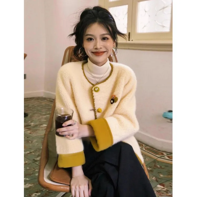 2025新款慵懒风加厚毛毛上衣独特漂亮皮毛一体羊羔毛外套女冬871