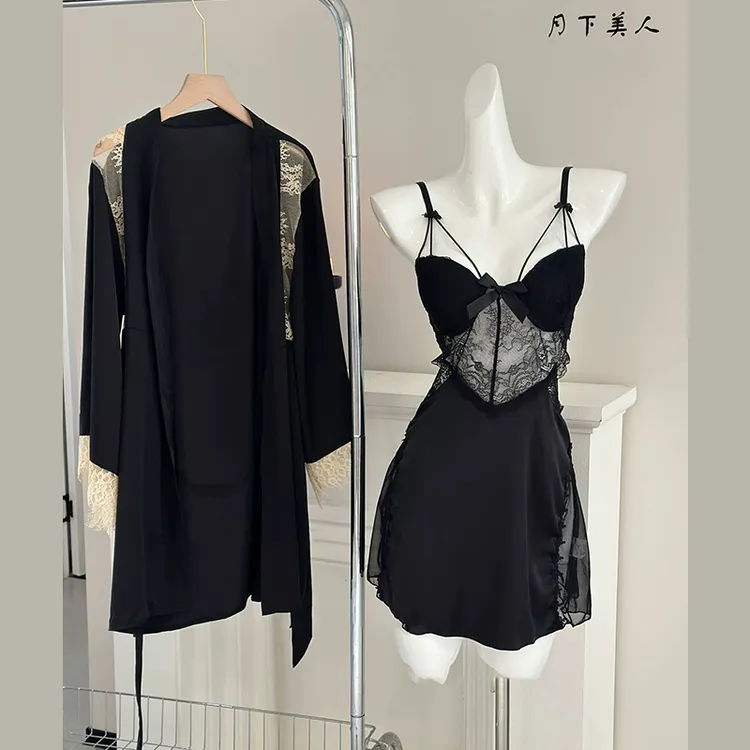 【爆款】性感睡衣女夏季冰雪丝法式宫廷风带胸垫纯欲吊带睡衣性感