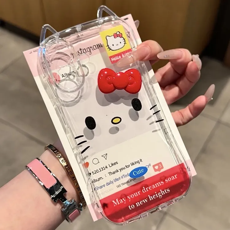 蝴蝶结kitty表情适用苹果16pro手机壳iPhone15小蛮腰14/13猫耳朵