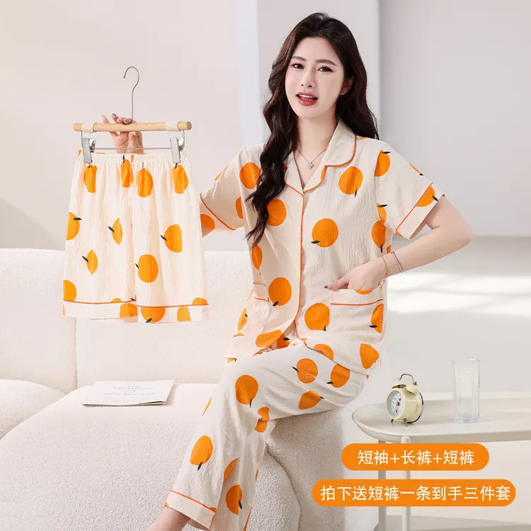 【柿柿如意拍一发三】睡衣女套装夏春季舒适宽松短袖长裤家居服外穿