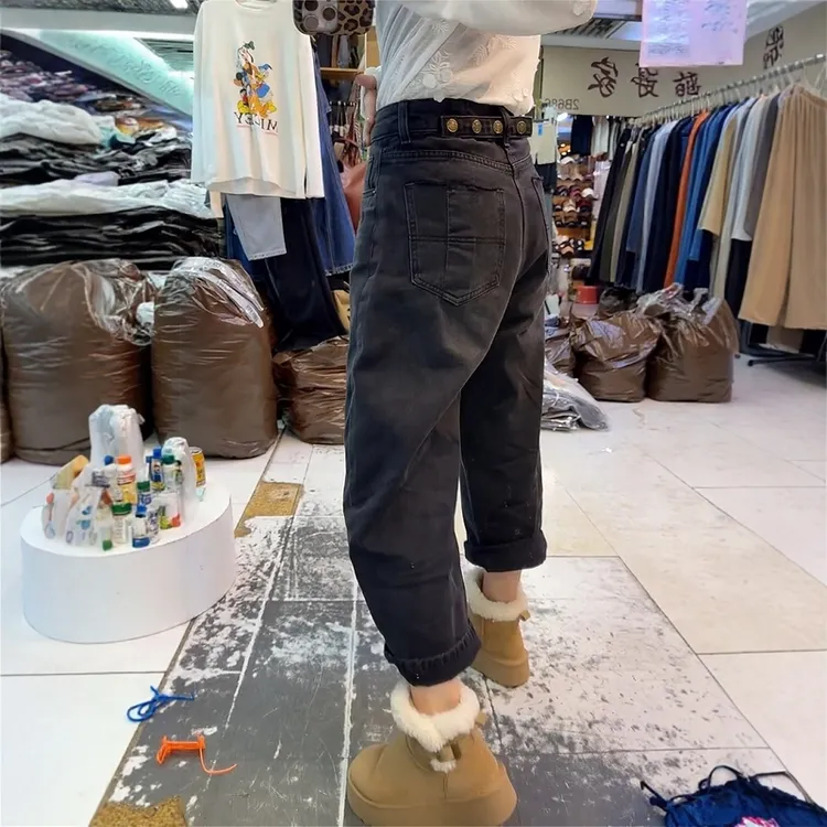 2025秋季新款高腰显瘦复古直筒老爹裤大码百搭设计感哈伦牛仔裤女