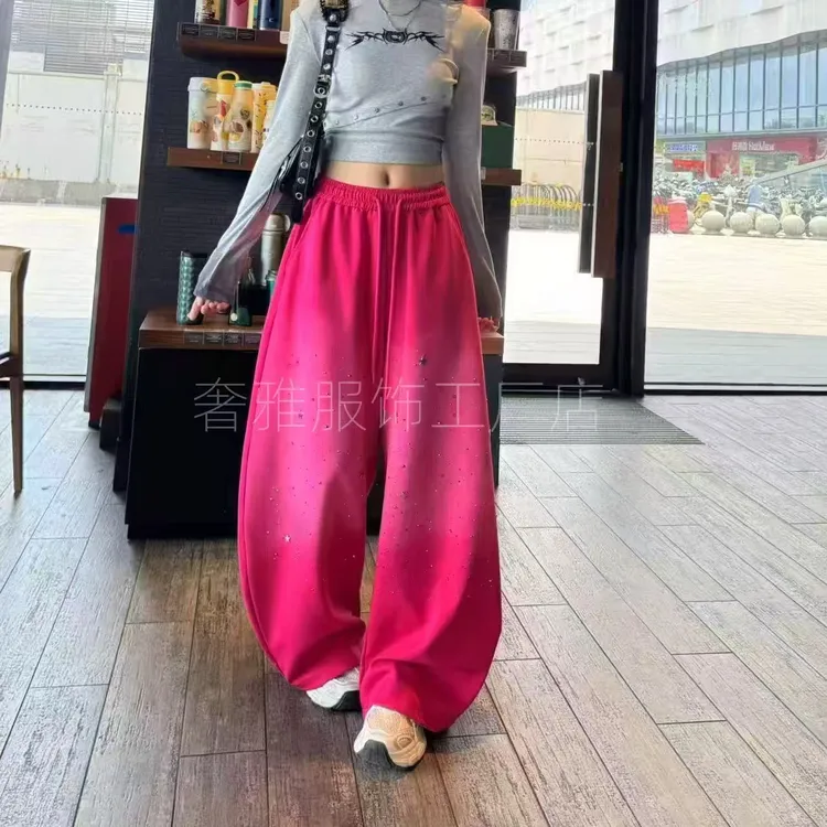 休闲阔腿裤早秋韩款高腰设计显瘦休闲时尚新颖百搭重工烫钻332511