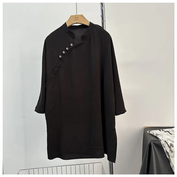 Q254  夏季新款女士休闲复古国风圆领短袖中式连衣裙女