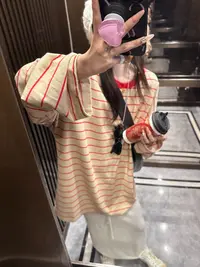 韩系复古条纹撞色长袖t恤女春秋2025宽松设计感小众休闲百搭上衣