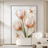 奶油风蝴蝶花卉沙发背景墙装饰画高级感走廊玄关壁画餐厅客厅挂画