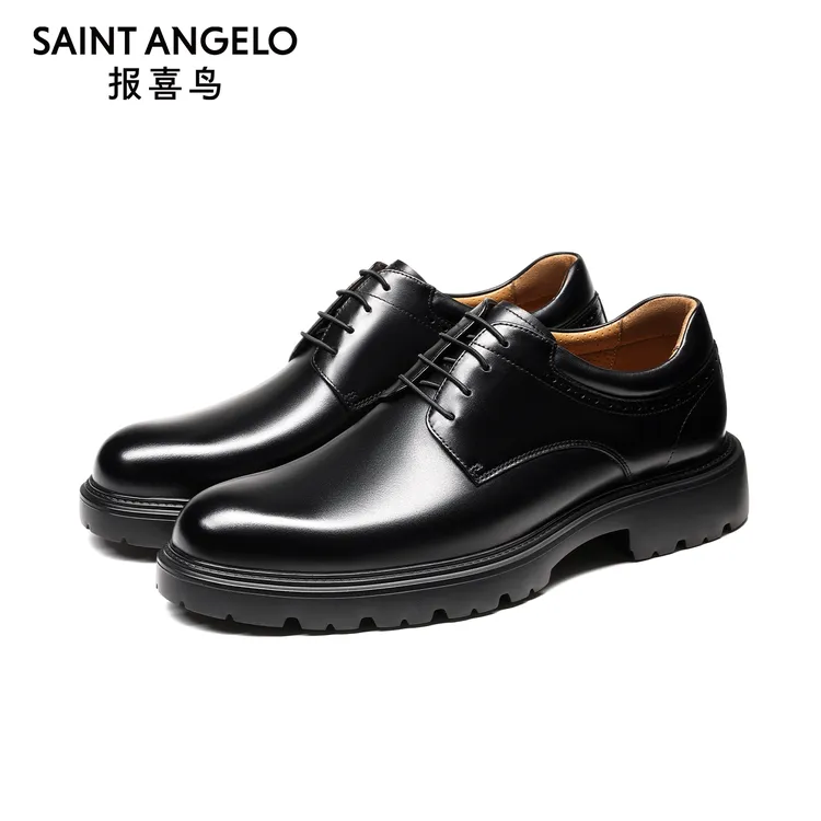 报喜鸟2025男士正装皮鞋秋季新款厚底增高商务男鞋青年真皮德比鞋