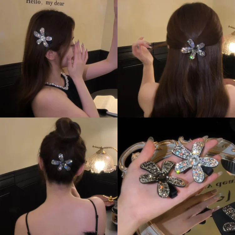 复古鸭嘴夹女法式日韩边夹千金风发夹气质头饰满钻夹子韩系发饰