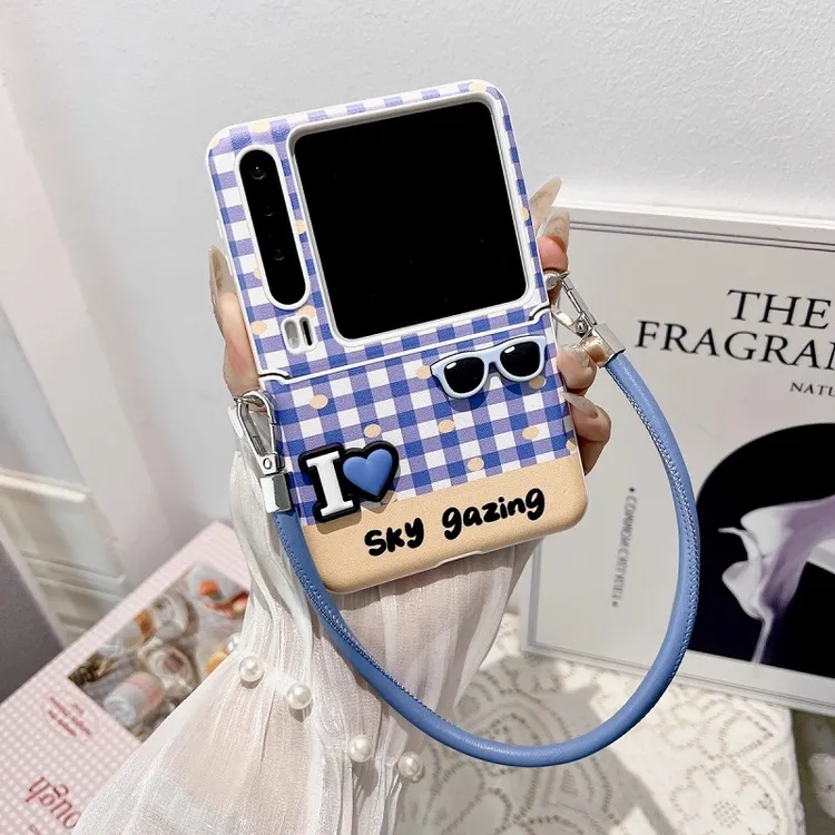 蓝色格纹墨镜适用华为PuraX手机壳新款折叠屏pocket2小米mixflip2