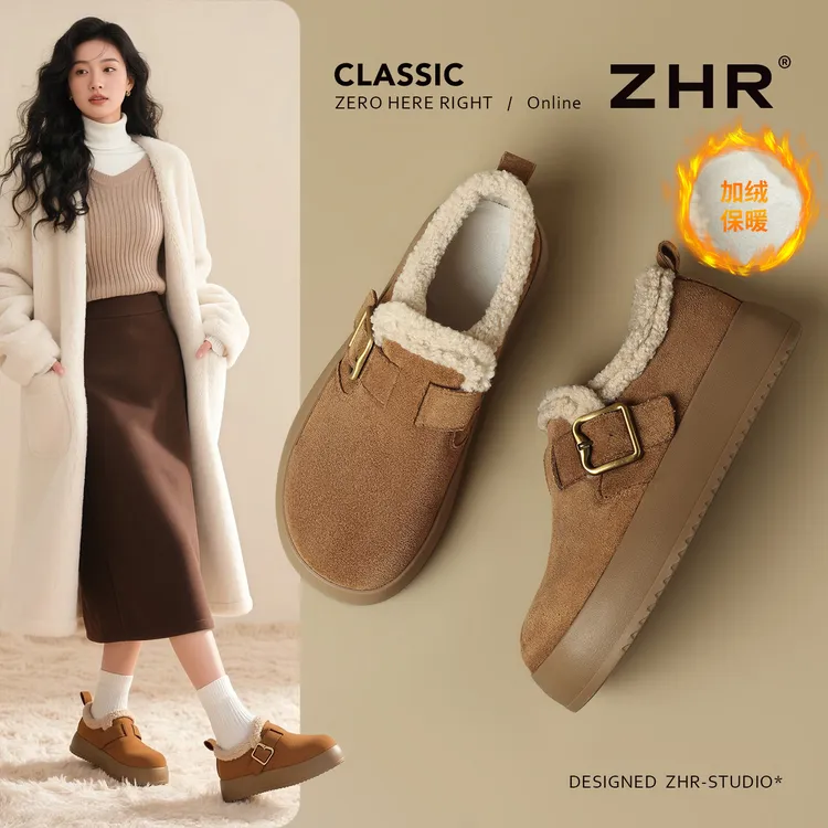 ZHR/则则厚实防寒棉鞋2025新款加绒保暖厚底勃肯鞋轻便休闲毛毛鞋