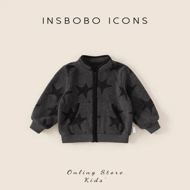 INSbobo儿童针织外套冬季加厚酷帅五角星造型带拉链外套潮DY85210