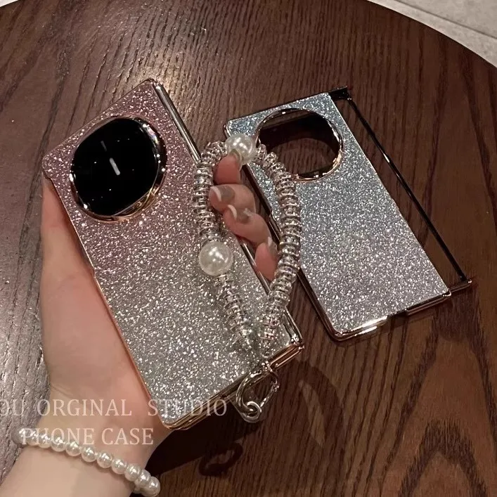 女款网红奢华渐变闪粉适用华为matex6x5折叠屏手机壳高档手链全包