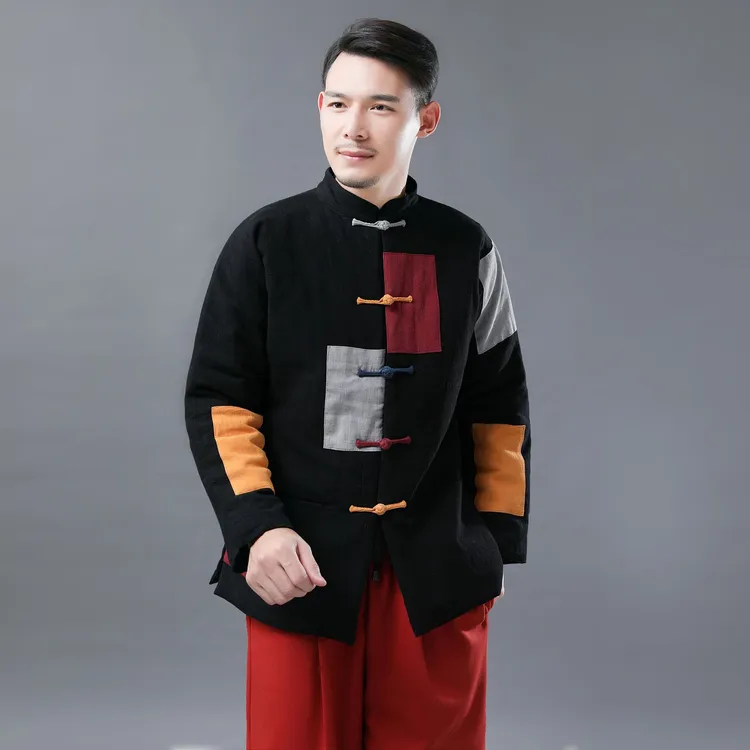 苎麻棉服外套男款冬季中国风立领盘扣补丁名族风棉衣加厚保暖棉袄