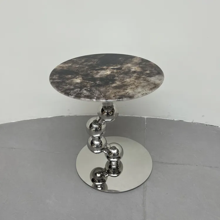 泡泡龙不锈钢边几 直径45×50cm 天然大理石沙发床头茶几边几客厅
