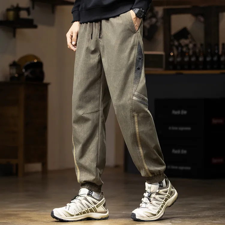 LEIGHZ/雷茨美式工装裤男士秋季宽松束脚休闲裤设计感哈伦裤子男