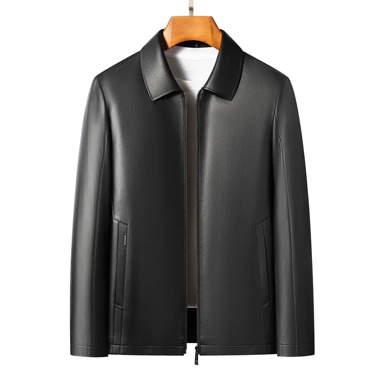 翻领立领男士秋冬商务保暖皮衣秋冬修身立领中年