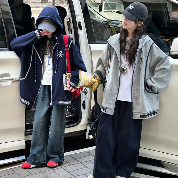 女童学院风外套2025秋季韩版新款洋气连帽开衫中大童百搭夹克外套