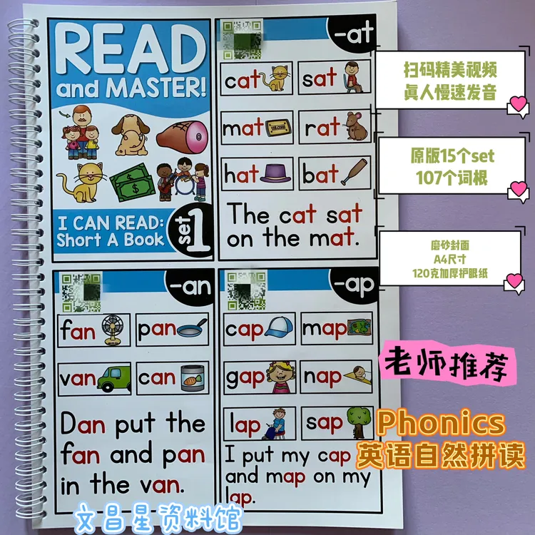 phonics英语自然拼读单词卡cvc小学英语字母教材教具sight words