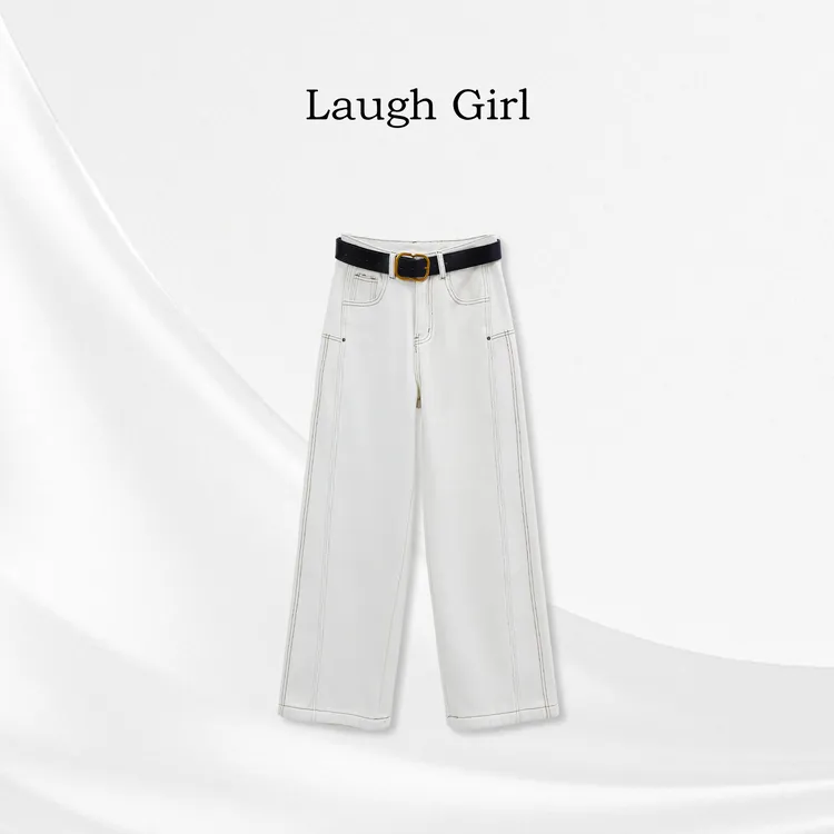 楚楚君 Laugh girl【奶油牛仔】秋冬加绒明线直筒牛仔裤KL55080J