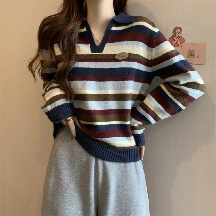 长袖毛针织衫学院风大码女款毛衣时尚宽松上衣慵懒风