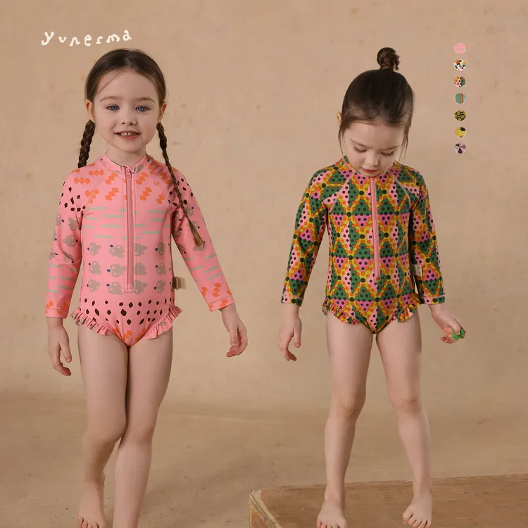 允儿妈女童UPF50+防晒速干泳衣宝宝夏季洋气长袖连体泳装