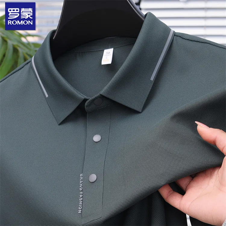 罗蒙高档翻领polo衫男装夏季新品无痕半袖薄款纯色罗蒙长袖polo