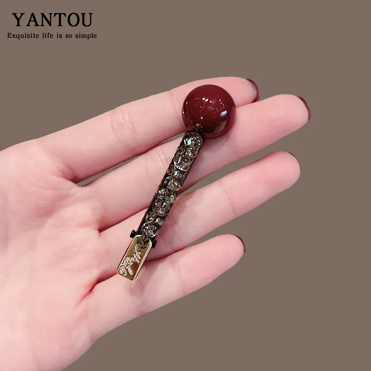 韩国东大门新款轻奢半圆珍珠镶钻鸭嘴夹ins风博主侧夹边夹发夹女