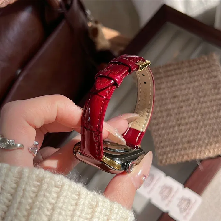 亮面细款竹节纹适用苹果iwatchs10/s11表带皮质s9/se/ultra腕带女