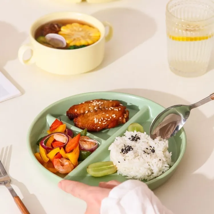 分格餐盘家用早餐餐具一人食个性陶瓷简约陶瓷盘子三格分格盘
