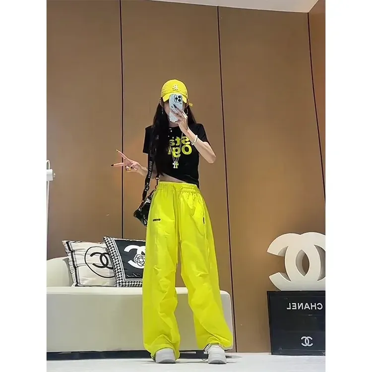 字母印花辣妹短袖T恤女2025夏季新款小个子高腰宽松百搭休闲长裤