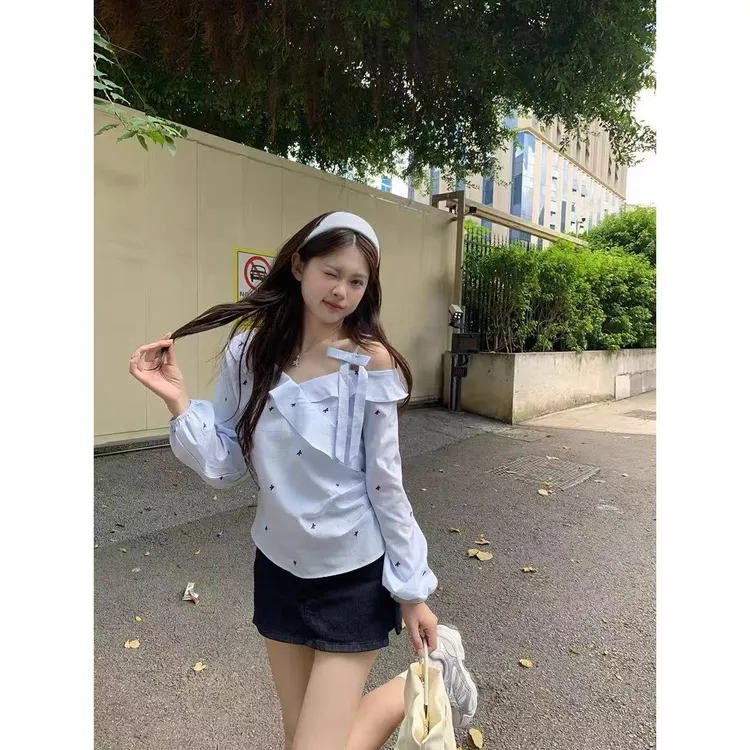 【小巧定制】XQ2632秋季新款甜美显瘦蝴蝶结衬衣大码女装
