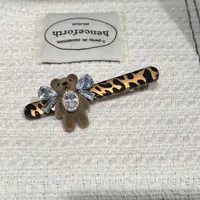 B039咖色小熊闪闪豹纹边夹