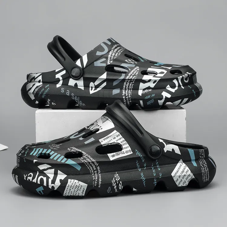 2025新款洞洞鞋男款夏季外穿厚底防滑防臭休闲沙滩包头半拖鞋男士