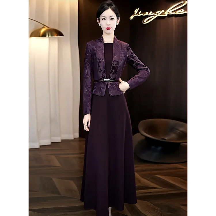 2025初春新款连衣裙女修身显瘦拼接假两件长款裙子大摆优雅长裙