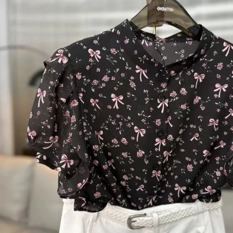 法式气质碎花短袖雪纺衬衫女装夏季新款通勤优雅宽松百搭时尚小衫