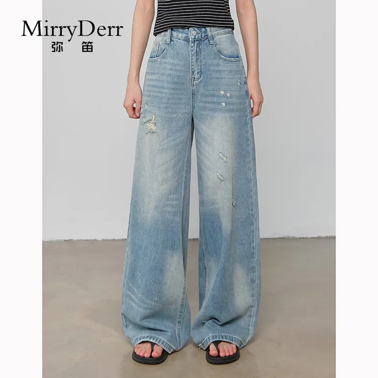 MirryDerr/弥笛复古阔腿牛仔裤女2025夏季新款高腰宽松显瘦休闲裤