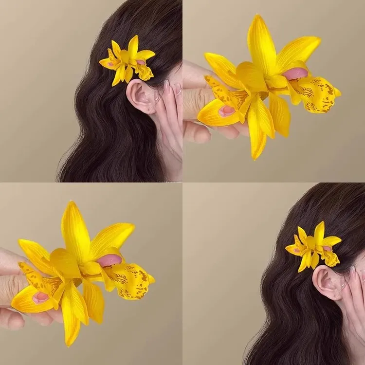 2025春季新款蝴蝶兰花朵发饰发夹海边边夹头花发卡度假头饰网红女