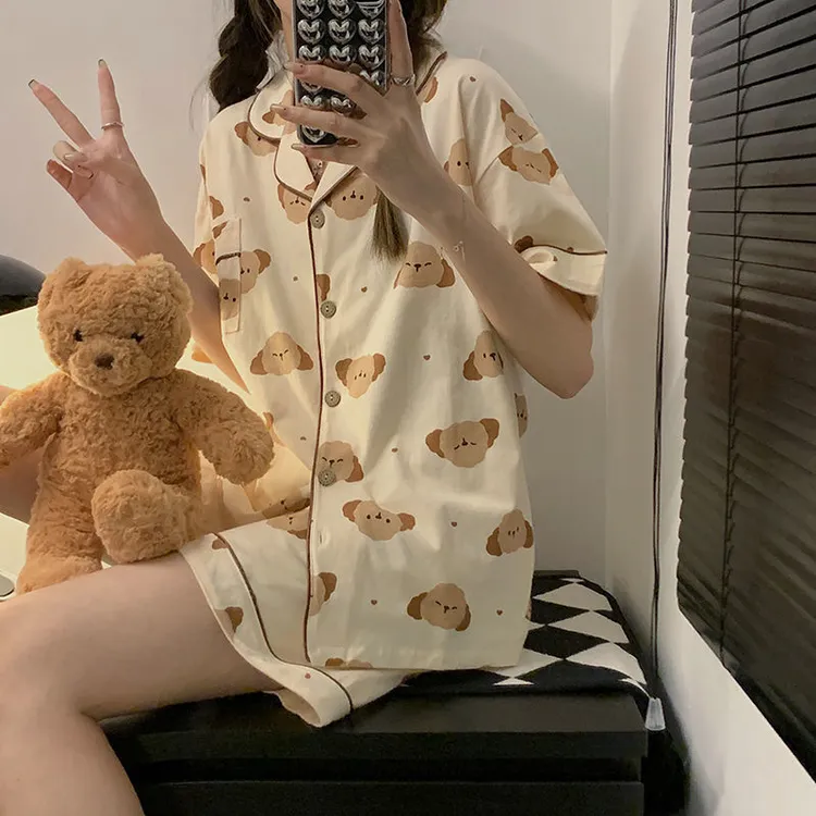 韩国ins睡衣女纯棉夏季短袖甜美可爱小绵羊高颜值家居服2件套装