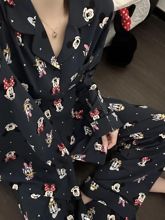 少女甜美可爱卡通米奇睡衣女春秋新款ins风开衫长袖长裤家居服
