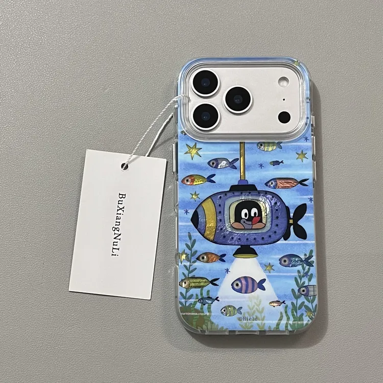 趣味海洋鱼群鼹鼠潜水艇适用苹果17pro手机壳iPhone16全包15/14