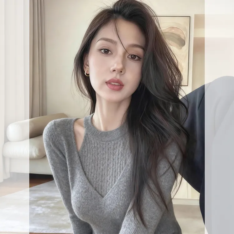 灰色挂脖拼接假两件修身针织衫女新款秋冬季巨好看气质上衣出片