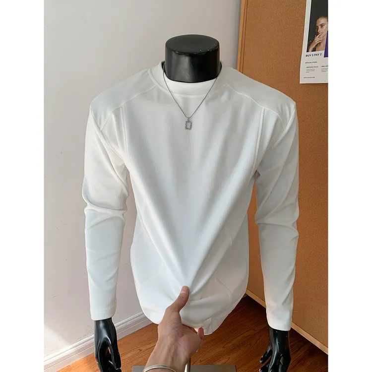cleanfit白色德绒长袖t恤男重磅美式高街解构圆领秋季修身打底衫