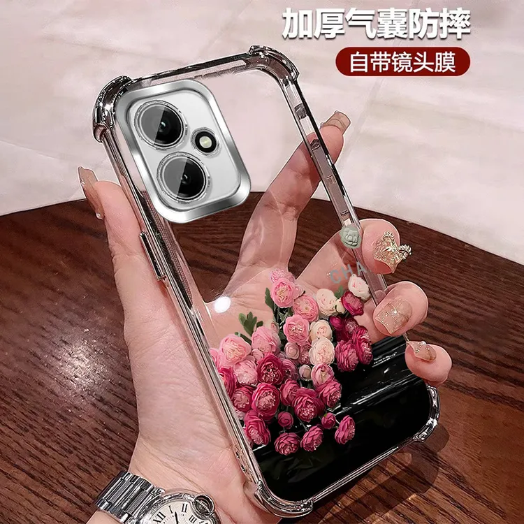 复古玫瑰适用荣耀400手机壳四角防摔气囊400Pro全包带镜头膜 小众